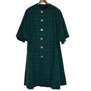 1940s Vintage Green Wool Swing Cape Coat Handmade Dressmaker Original Buttons